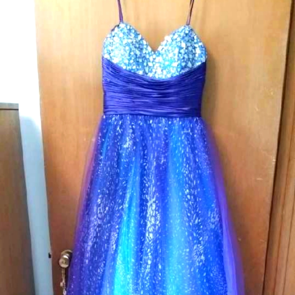 Prom dress, size 2, blue, purple, glitter